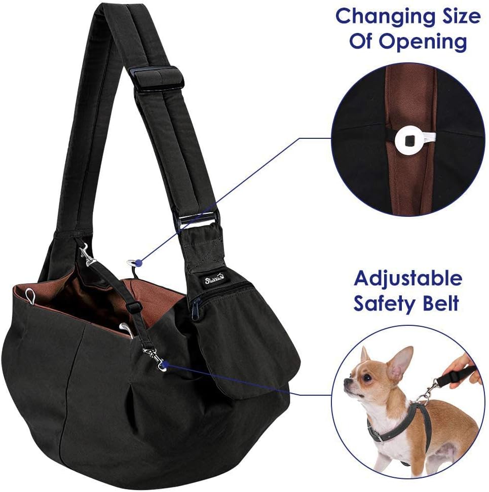 Lukovee Pet Sling, Hand Free Dog Sling Carrier Adjustable Padded Strap Tote Bag, Shoulder Bag with Safety Belt & Front Pocket for Small Dog Cat Puppy (BN,M)