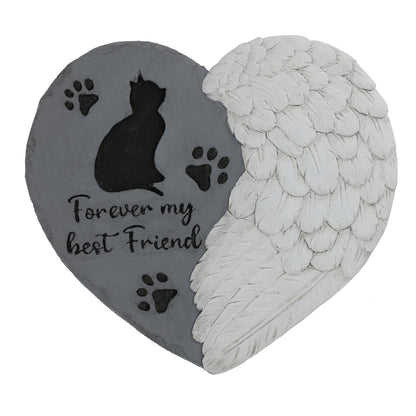 Cat Memorial Stone 10” Heart with Wings Outdoor Pet Grave Marker Cement Garden Remembrance Stone Sympathy Gift for Loss of Cat Angel Paw Design
