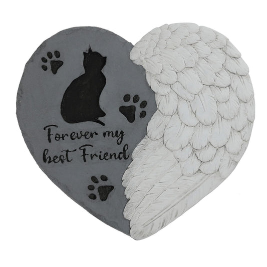 Cat Memorial Stone 10” Heart with Wings Outdoor Pet Grave Marker Cement Garden Remembrance Stone Sympathy Gift for Loss of Cat Angel Paw Design