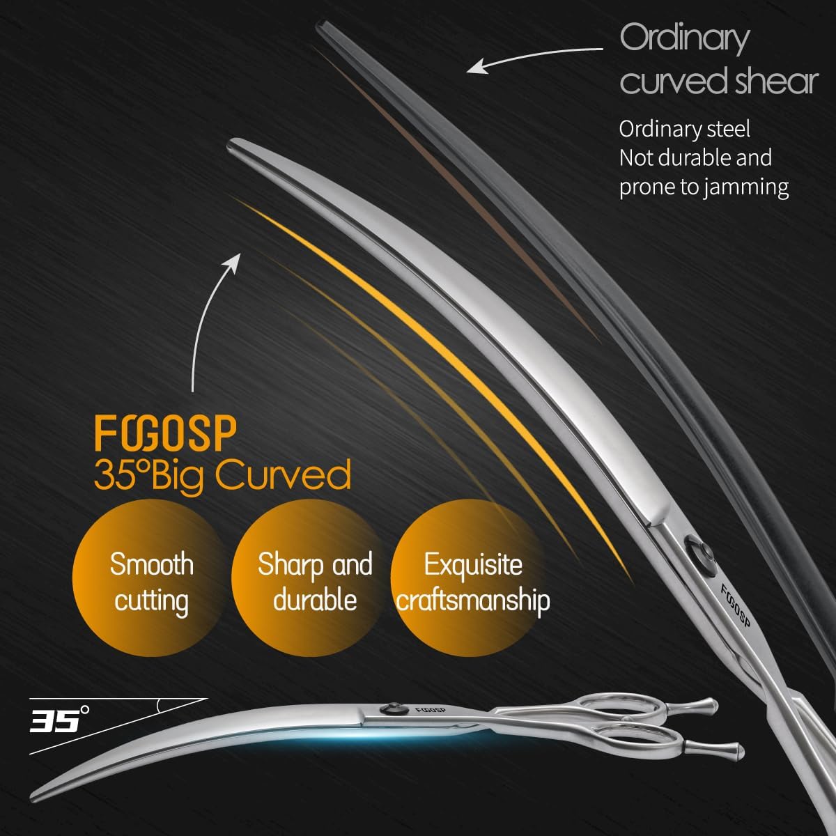 Professional Left Handed Curved Dog Grooming Scissors for Lefty Groomers 35° Arc Grooming Shears for Dogs Pet Cat Japanese 440C Sharp and Durable(7.5 in,Lefty)