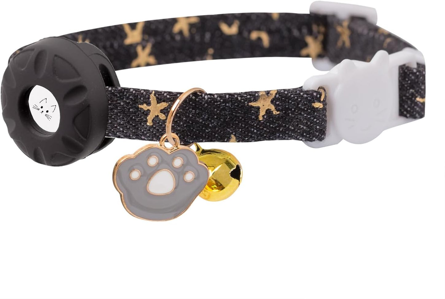 Breakaway Cat Collar with Airtag Holder,Kitten Collar with Apple Air Tag Holder and Bell for Girl Boy Cats, 0.4 Inches in Width and Lightweight. (Black Starfish)