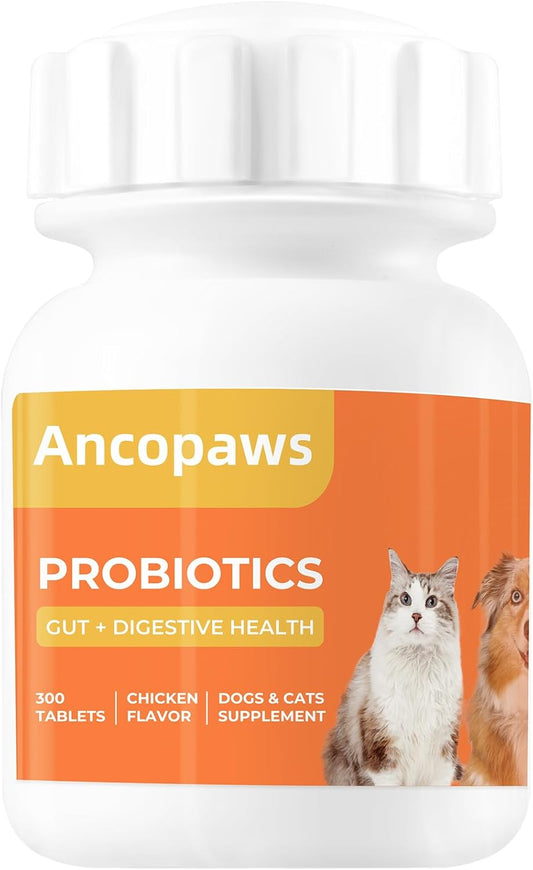 Probiotics for Dogs & Cats, Chicken Tablets, 300 Ct - Sensitive Stomach & Digestive Support, Gas & Bloating Relief, Food Transition - Grain/Gluten Free, No Artificial Additives
