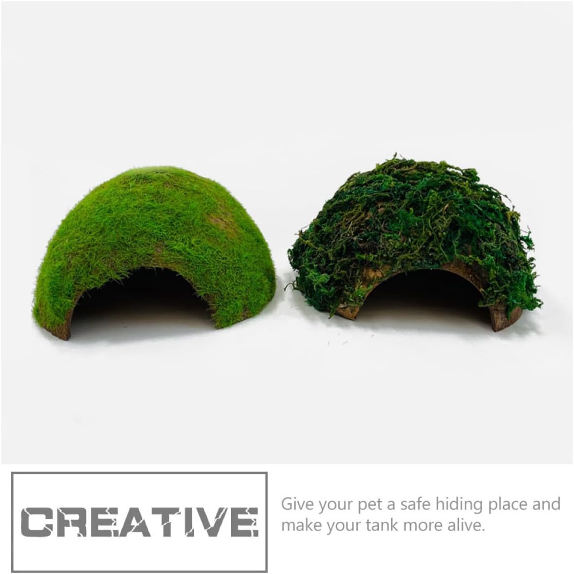 BESTonZON Hamster Shelter and Reptile Hideout Mossy Cave Terrarium Ornament with Tortoise Basking Platform for Turtle and Lizard Habitat