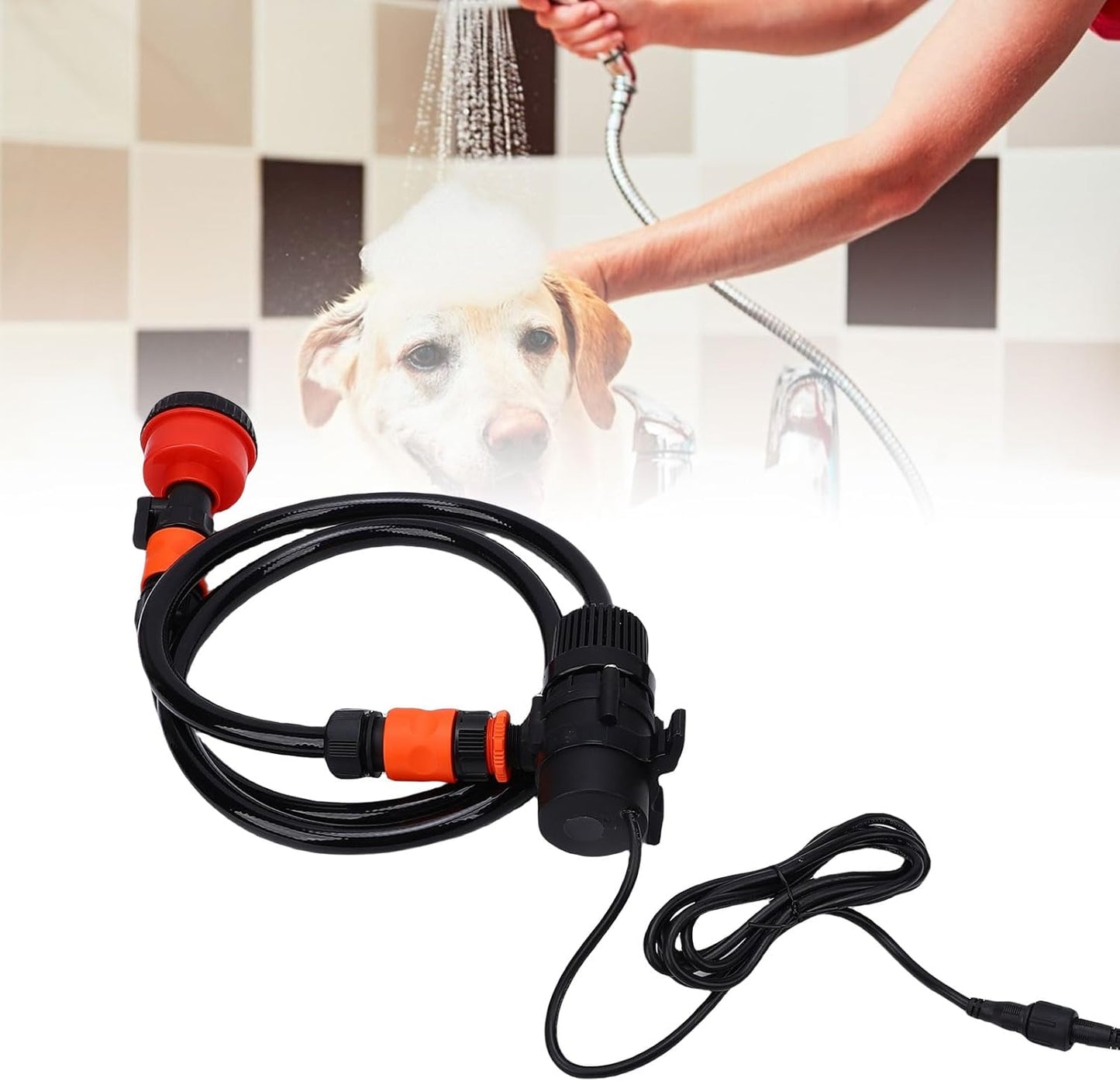 40w 42.7ft Lift 3.53GPM Electric Pet Bath Pump with Adjustable Showerheads and 4.9ft Hose Portable Hand Shower Attachment Water Hose Nozzle Sprayer Set for Home Use (US Plug 100-240V)