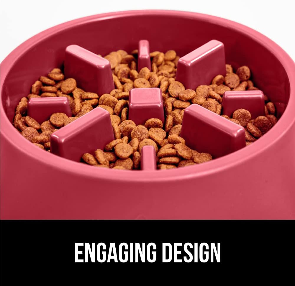 GORILLA GRIP Patent Pending Slow Feeder Dog Bowls, Interactive Puzzle Toy for Dogs and Cats Food Training, Keeps Pets Busy and Prevents Puppy Overeating, All Breeds, 100% BPA Free, 2 Cup, Red