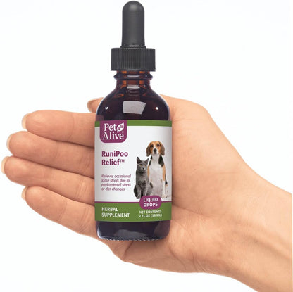 PetAlive RuniPoo Relief - All Natural Herbal Supplement Promotes Health Bowels and Firm Stools in Cats and Dogs - Relieves Common Symptoms of Pet Diarrhea - 59 mL