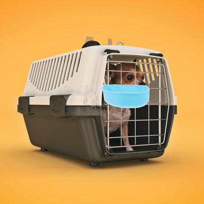 Hanging Plastic Pet Bowl for Cats and Dogs, Round Food and Water Dish, Blue Sturdy Plastic, Suitable for Crates and Travel, Multipurpose Feeding Bowl for Small to Medium Pets