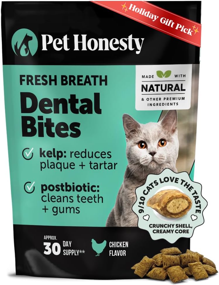Fresh Breath Dental Bites for Cats – Crunchy & Creamy Cat Dental Treats for Fresh Breath, Tartar & Plaque Control – Dual-Texture Cat Oral Care Bites for Bright Teeth & Healthy Gums – 30 Day Supply