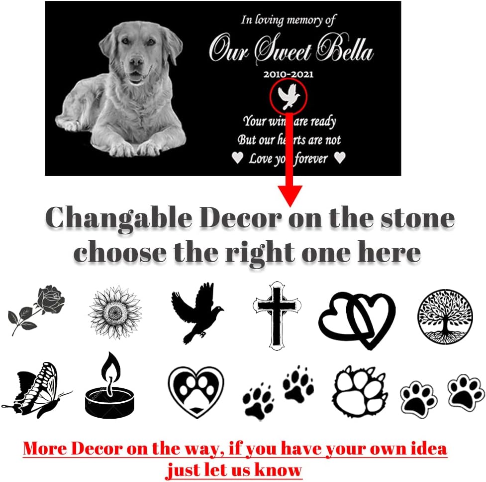 ODB Personalized Pet Memorial Stones, Black Granite Memorial Garden Stone Engraved with Photo, Gifts for Someone Who Lost a Loved One, or Pet, Dog, Cat (with Photo)
