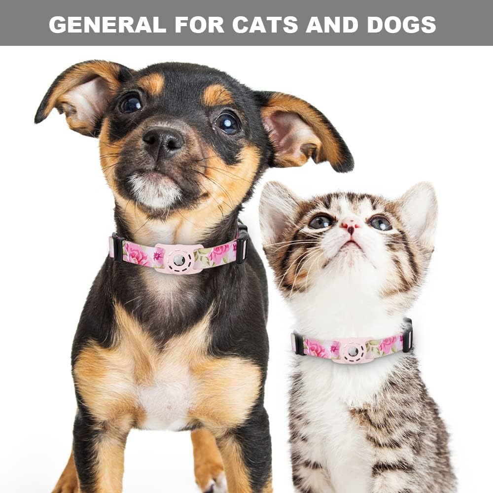 Dog Collar, Compatible with AirTag, Polyester Pet Cat Puppy Collar for Small, Medium, Large, & Extra Large Dogs, Pink Rose, S: 9.8''-15.7'' Neck