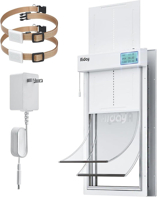 Automatic Dog Door with Collar Sensor, Up to 200 lbs, Electronic Extra Large Dog Door for Exterior Door with Mains-Powered, Timing Function, Anti-Pinch- XL