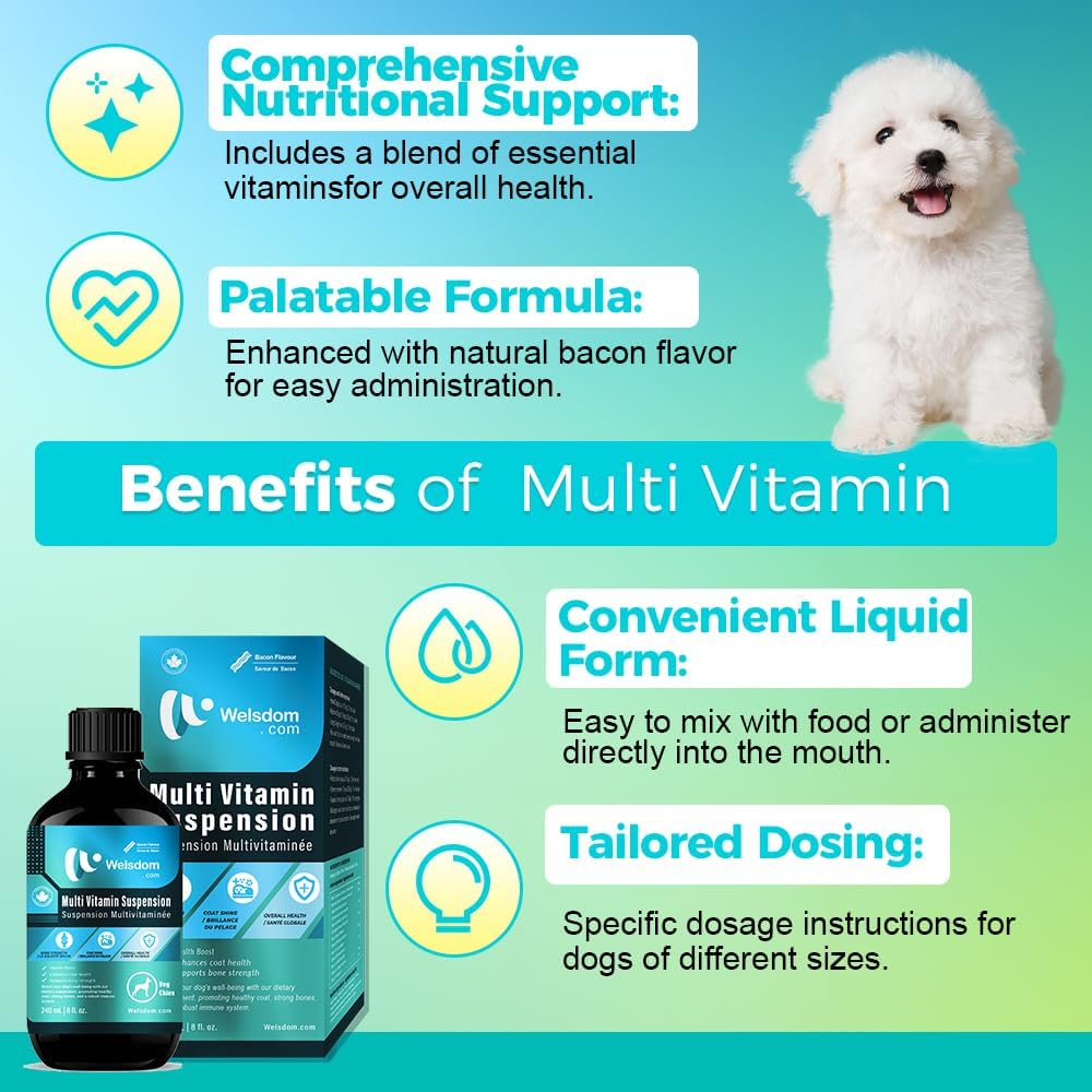 Pets Comprehensive Multi-Vitamin Suspension for Dogs - 240mL | Supports Skin, Coat, Bone & Immune Health | Boosts Vitality with Easy Liquid Dosing