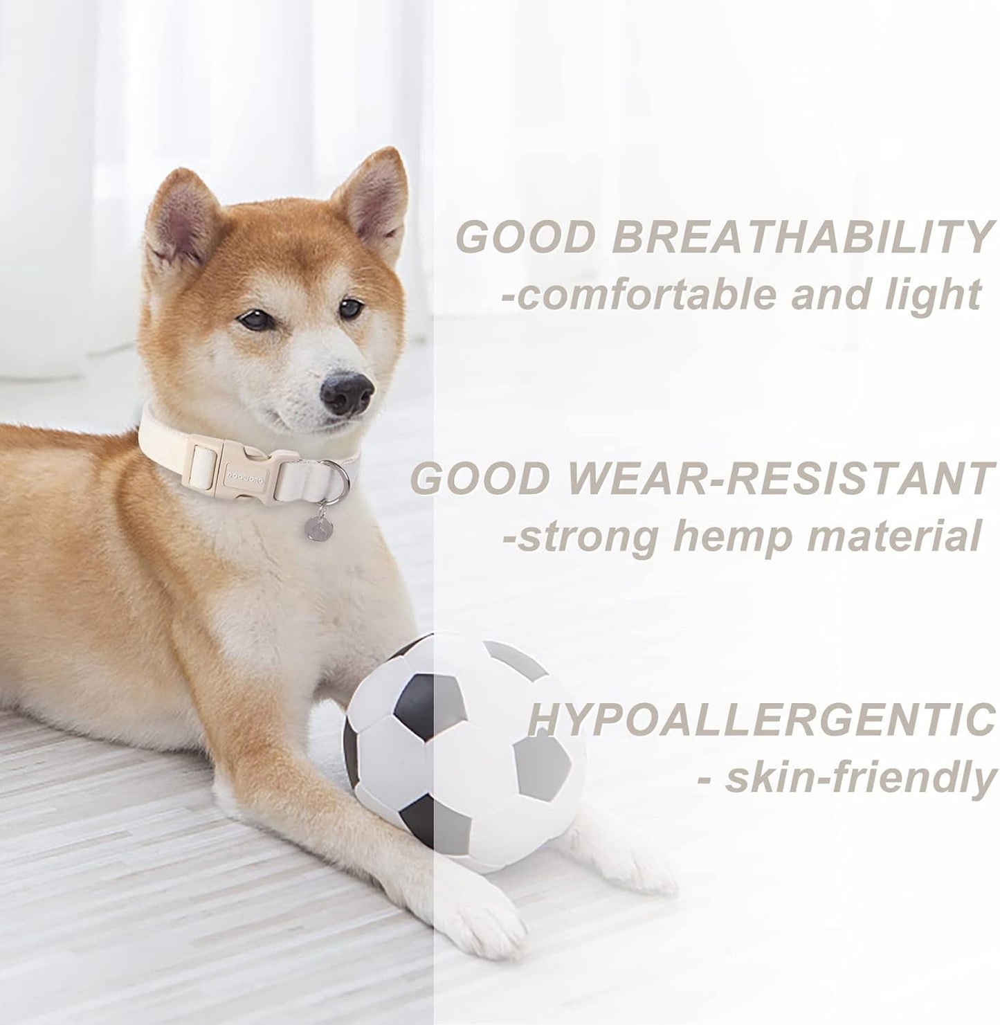 DOGWONG Cotton Hemp Dog Collar, Heavy-Duty Adjustable Soft Natural Fabric Pet Collar - Cute Wedding Puppy Necklace for Small to Large Dogs