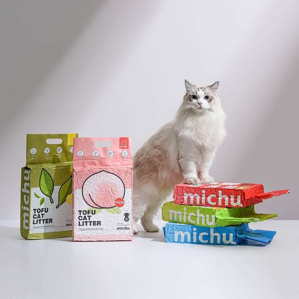 Michu Tofu Cat Litter Natural Clumping Tofu Cat Litter, Fast Clumping and Easily Scoop-able 5.5lb/88oz 5 Scents - Ocean Fresh, 2 Pack