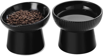 Elevated Cat Food Bowl, Ceramic Raised and Tilted Water Bowl, Whisker Fatigue Cat Bowls for Indoor Cats, Anti Vomiting and Protect Spines Pet Feeding Dishes for Kittens Small Dog, Heavy Non-Slip Base