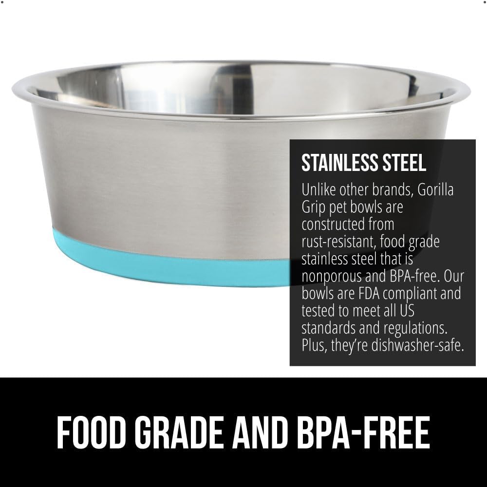 GORILLA GRIP Stainless Steel Dog Bowls, 1Cup, Turquoise and Slow Feeder, 1Cup, Turquoise Bundle