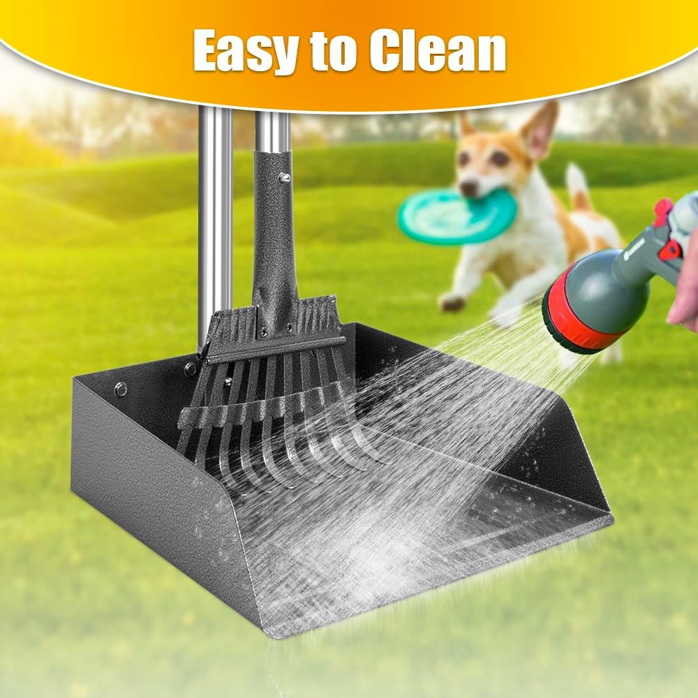 TOOGE Larger Pooper Scooper, Dog Pooper Scooper for Large Medium Small Dogs Heavy Duty Long Handle Metal Tray Rake Shovel Set for Yard Grass