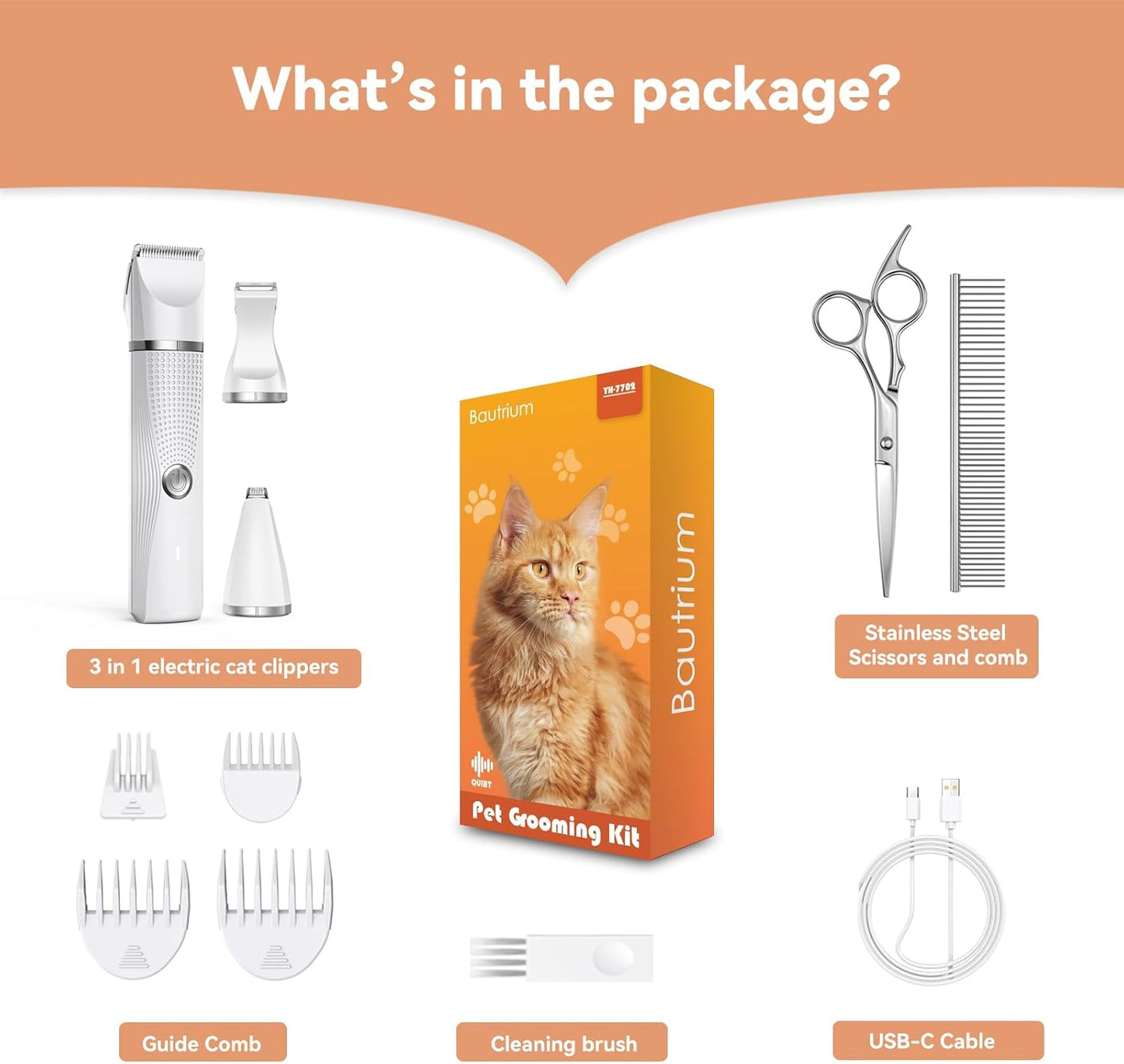 Cat Grooming Clippers Kit with Paw Trimmer, 3 in 1 Electric Pet Hair Trimmer Supplies for Thick Matted Hair, Heavy Coat Butt Shaver Cat Razor Fur Trimmer for Dogs at Home