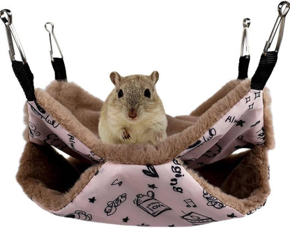 Pet Hammock with Adjustable Straps and Hooks Hanging Sleeping Bed Double Layer for Guinea Pig Squirrel Hamster Kittens Cats Small Animal Cage