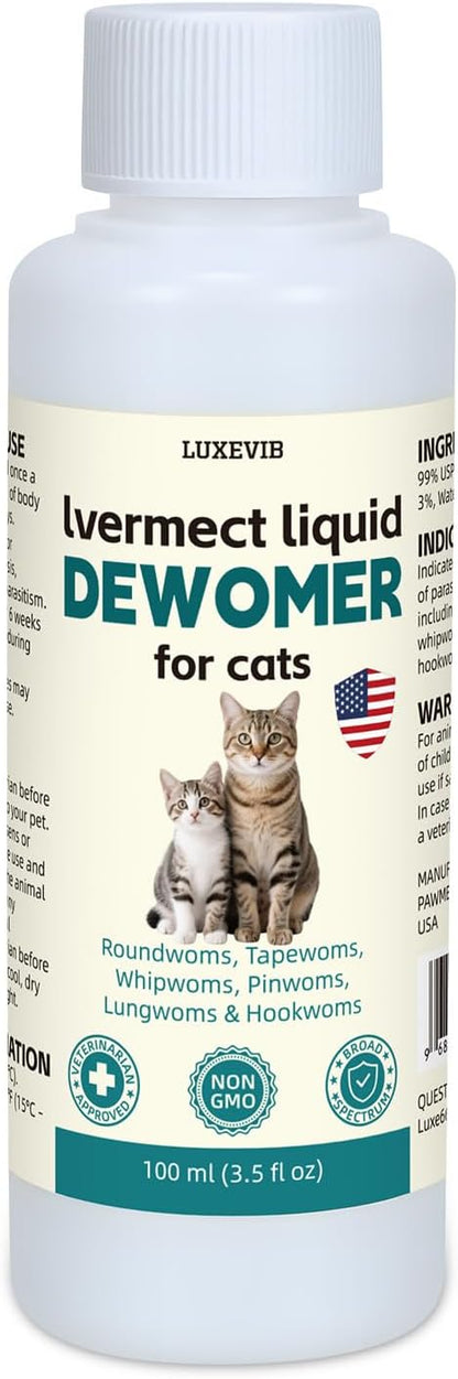 lvermect Liquid for Cats, Dewomax Liquid Formula for Cat | Broad Spectrum Support | Promotes Digestive Comfort & Daily Balance | Gentle & Easy-to-Feed | 100 ml (3.5 oz)