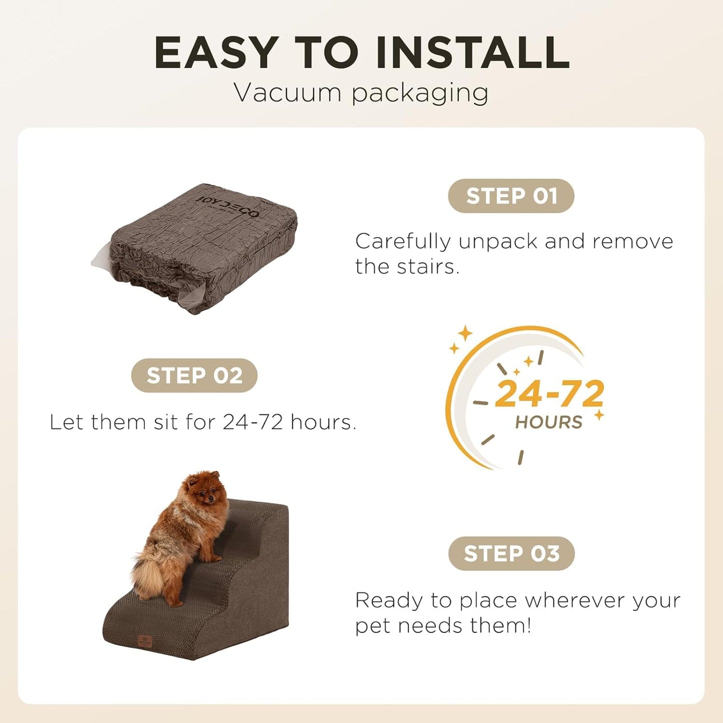 Joydeco Dog Stairs for Bed 22.8" H, 4-Step Pet Steps for Small Dogs and Cats, Dog Steps for High Bed, Non-Slip Balanced Ramp Indoor Pet Stairs,