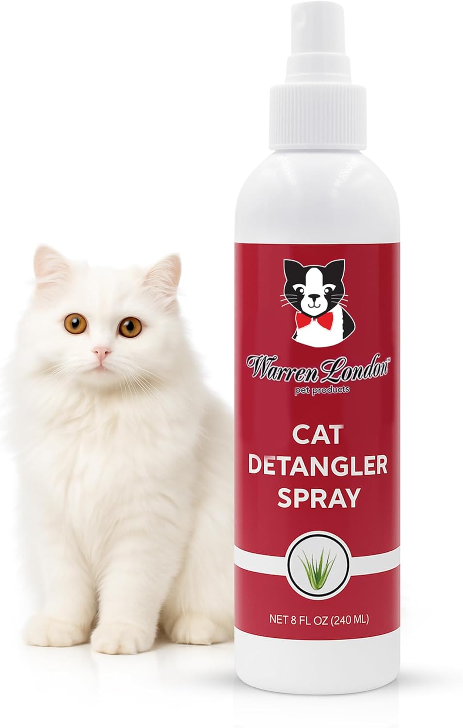 Warren London Cat Detangler Spray for Matted Hair | Leave in Conditioner Pet Detangling Spray That Demat & Refreshes | Use with Cat Brush or Grooming Glove | Made in USA | 8oz