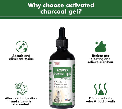 Activated Charcoal for Dogs(Liquid)–Dog First Aid Essential, Ready Rescue for Dogs – Detox, Diarrhea & Gas Relief, Non-GMO, 60ml
