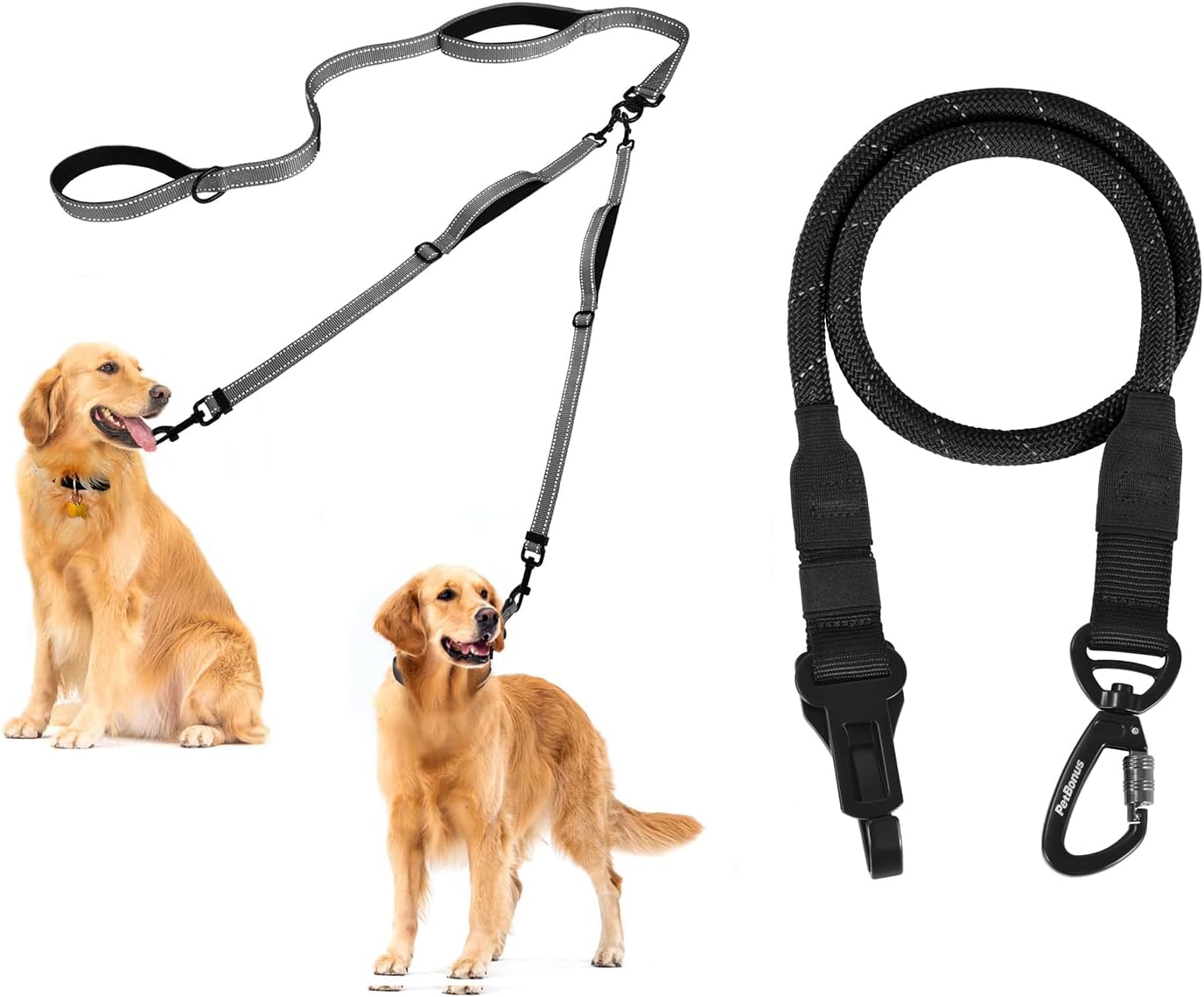 PetBonus No Tangle Double Dog Leash and Dog Seat Belt for Car