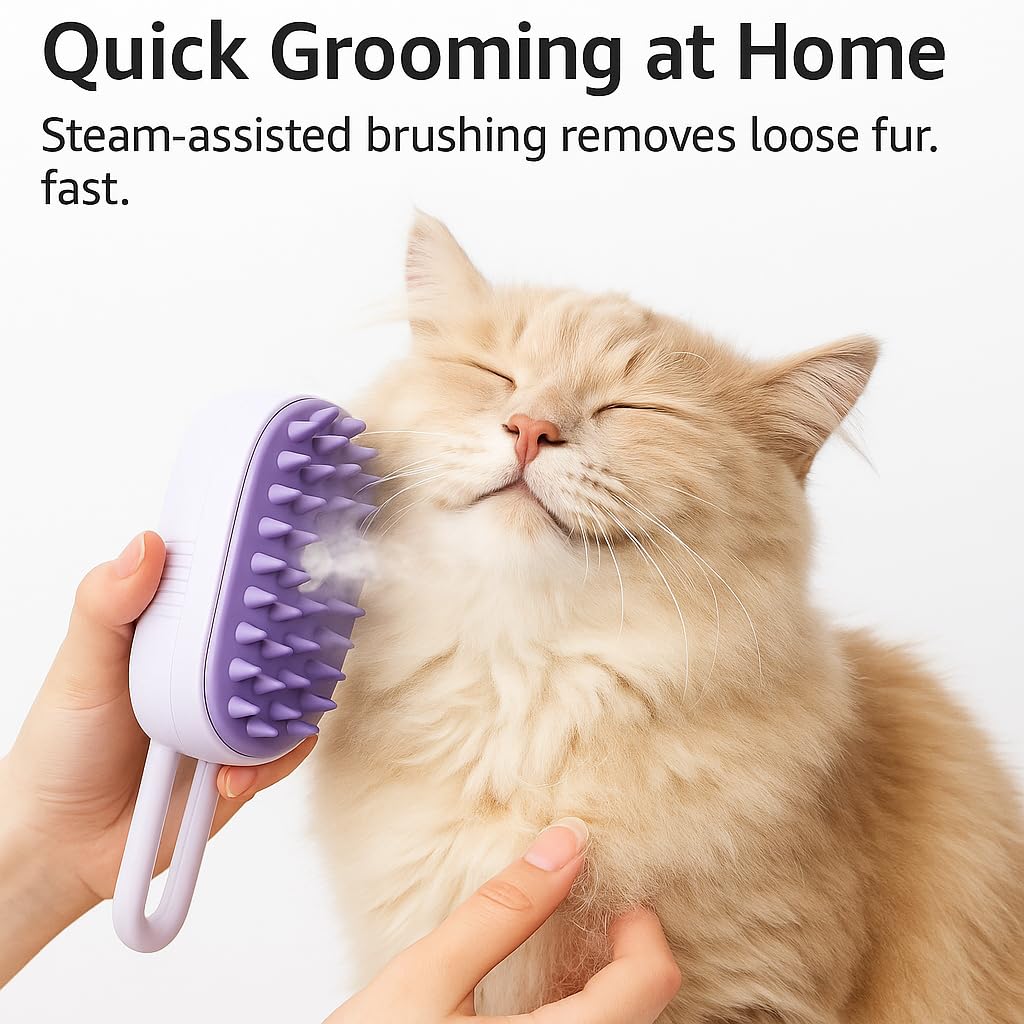 Cat Steam Brush for Shedding – Pet Steam Grooming Tool for Cats & Dogs, Rechargeable De-Shedding Cat Brush with Cleaning & Massage