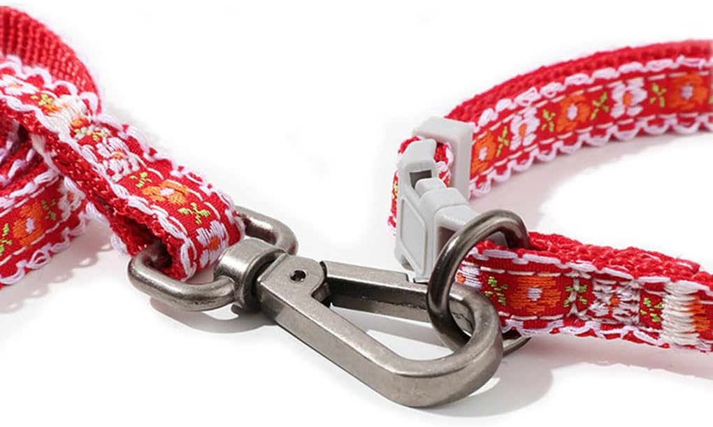 XXS Dog Collar with Bell Leash Set, Basic Floral Puppy Collars for Girls Xs Small Cat Pet Animal Litter Tiny Kitten, Orange White