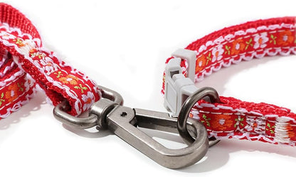 XXS Dog Collar with Bell Leash Set, Basic Floral Puppy Collars for Girls Xs Small Cat Pet Animal Litter Tiny Kitten, Orange White