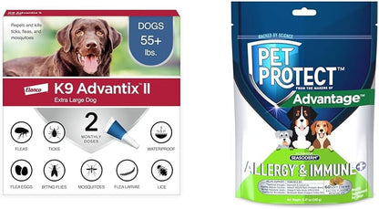 Bundle of K9 Advantix II XL Dog | 2-Mo Supply + Pet Protect Allergy* + Immune+ Seasoderm™ | 60 Count