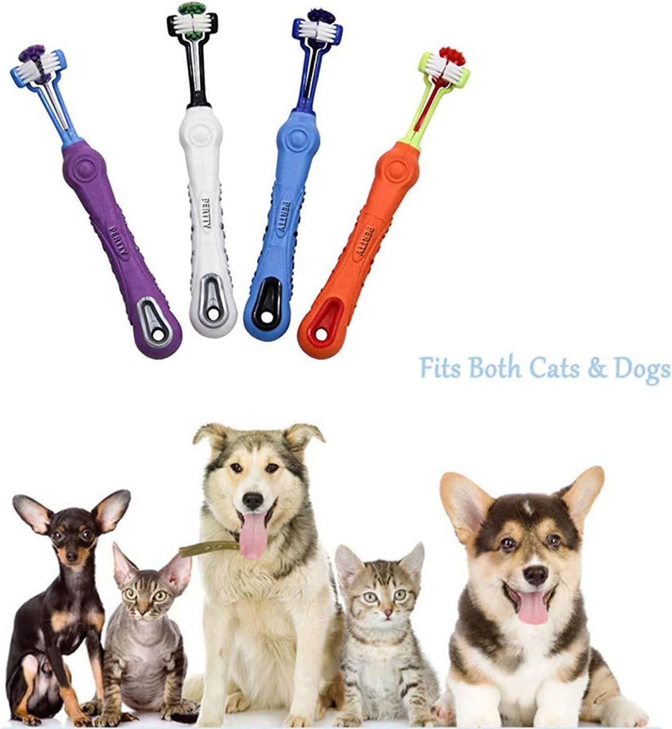 Orgrimmar 4 Pcs Three Sided Pet Toothbrush Dog Brush Addition Bad Breath Tartar Teeth Care Dog Cat Cleaning Mouth