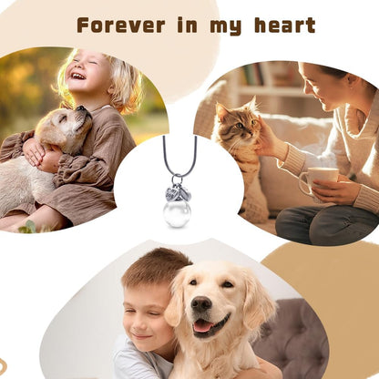 Dog Fur Memorial Necklace Pet Hair Mini Glass Ball Keepsake with Love Pendant Stainless Steel Chain Small Urn Handmade Jewelry DIY Gift for Dog Lover(Silver)