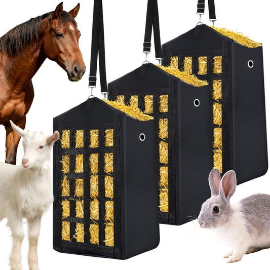Eforcase 3PCS Hay Bags for Horses, Slow Feed Hay Bags for Goats,Sheep, Donkey, Premium Oxford Hang Feed Bag with Front Nets Design, Easy to Fill, Adjustable,Horse Feeding Supplies