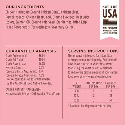 Instinct Raw Boost Mixers, Freeze Dried Cat Food Toppers with Functional Ingredients, Grain Free, Real Chicken - Skin & Coat Health, 5.5 oz Bag