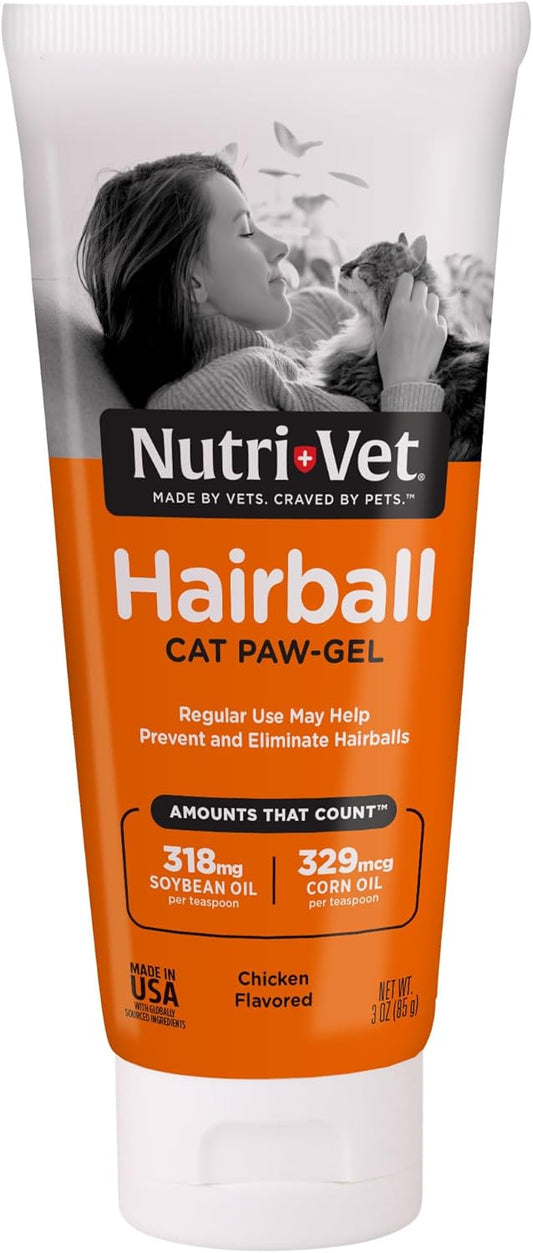 Nutri-Vet Hairball Paw Gel, Cat Hairball Remedy, Kitten Supplies, Hair Ball Relief for Cats, Grooming Aid, Fur Ball Remedy, Soybean & Coconut Oil, Chicken Flavor, 3 oz