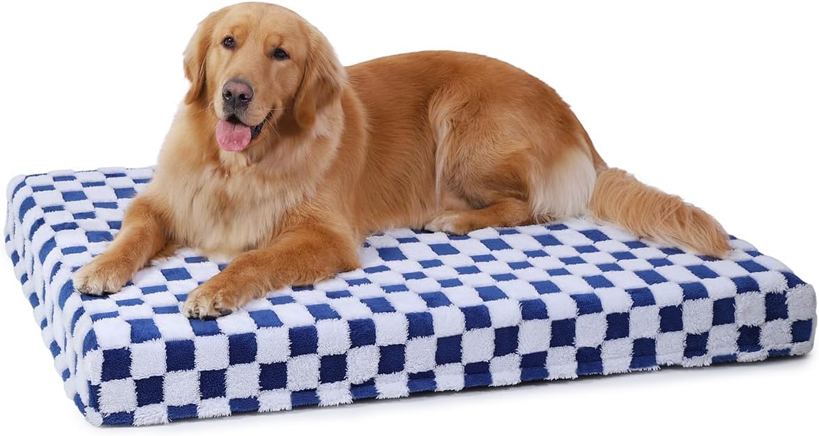 KSIIA Memory Foam Dog Bed Waterproof Dog Beds Orthopedic Crate Pad Supportive Crate Pads Soft Pet Mat for Medium Pet Mats with Removable Washable Cover & Non-Slip Bottom, 36 x 27 Inch, Blue