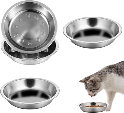 4 Pcs Stainless Steel Cat Bowls, Metal Cat Food Bowls for Indoor Cats, 6.1 Inch Shallow Wide Suitable for Kittens Whisker Fatigue Reducing, Elevates Food for Better, Replacement Basic Cats Plates