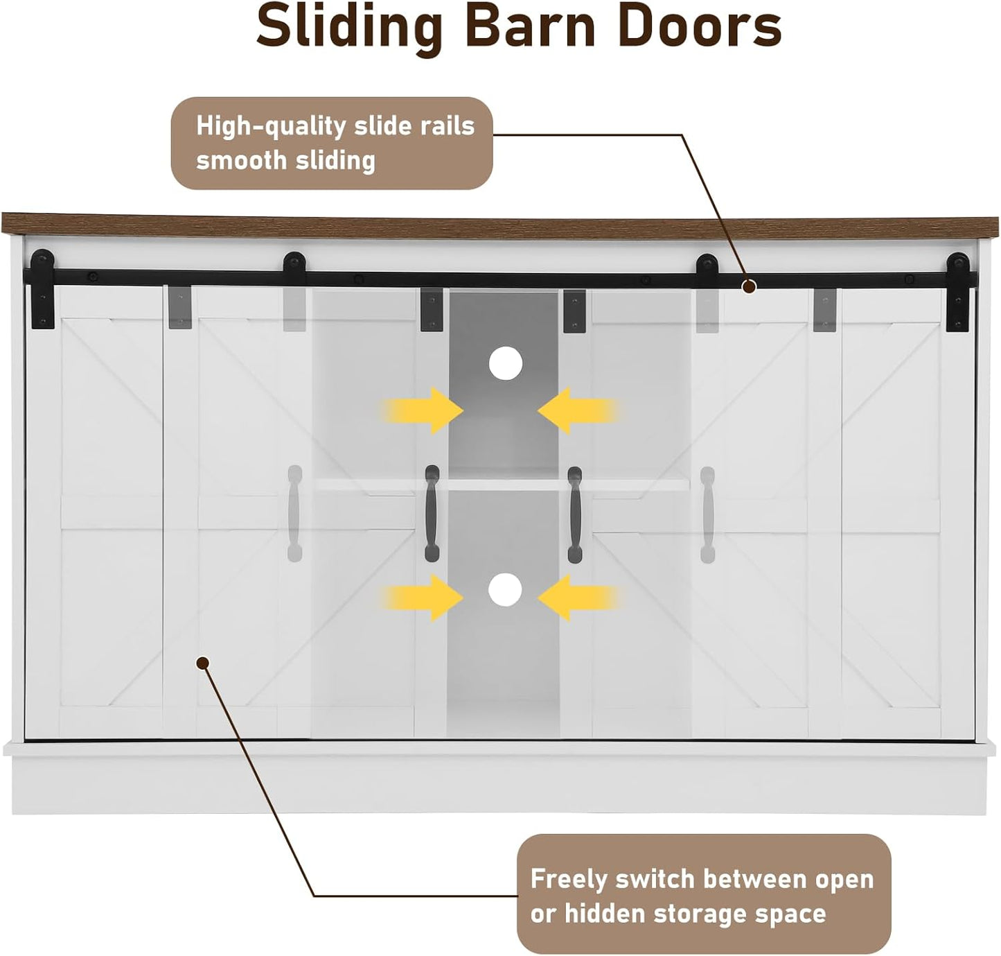 Farmhouse 55-75 Gallon Fish Tank Stand with Power Outlet, Aquarium Stand w/Cabinet&Sliding Barn Door, Heavy Duty Reptile Tank Stand for Fish/Turtle/Reptile Terrarium, 880LBS Capacity, White
