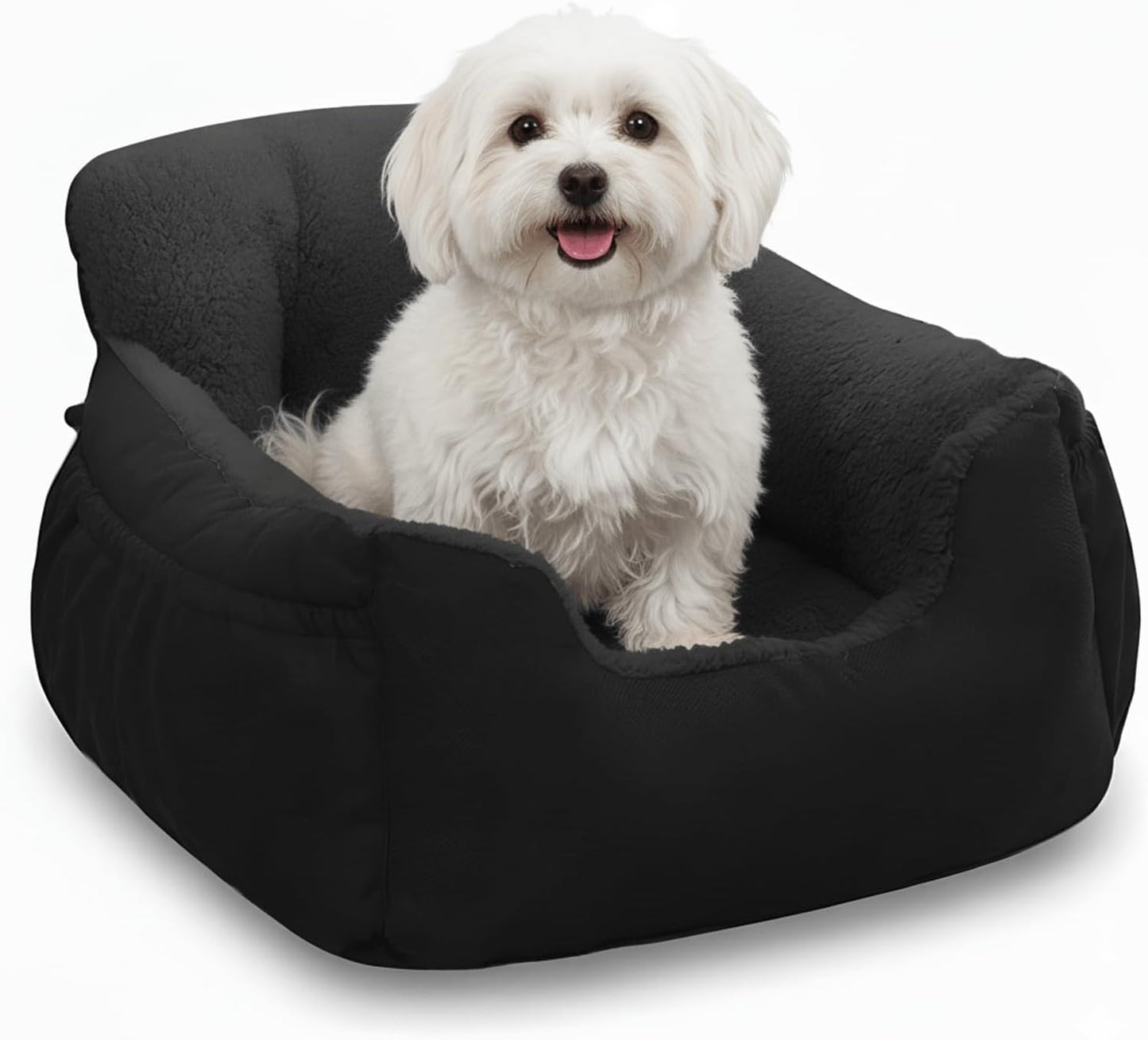 Dog Car Seat for Small Dogs,Washable Pet Booster Seats for Car with Clip-On Safty Leash, Reversible Puppy Carseat with Storage Pockets, Travel Carrier Bed for Dogs Under 25 lbs, Dark Grey