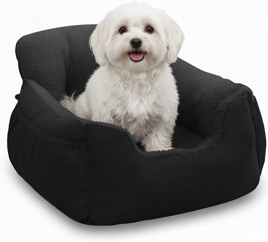 Dog Car Seat for Small Dogs,Washable Pet Booster Seats for Car with Clip-On Safty Leash, Reversible Puppy Carseat with Storage Pockets, Travel Carrier Bed for Dogs Under 25 lbs, Dark Grey