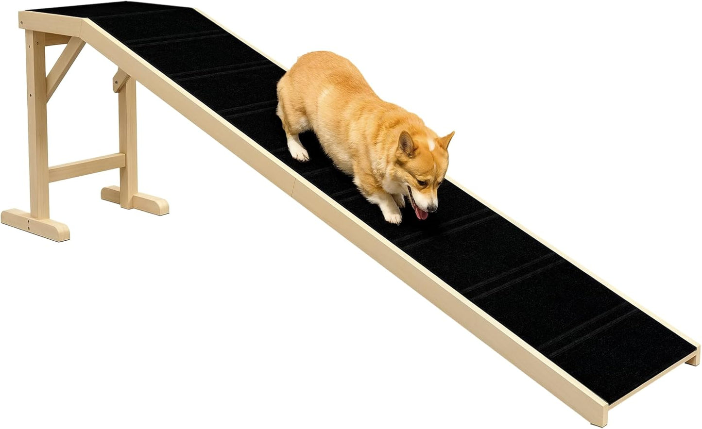PawHut Dog Ramp for Bed, Pet Ramp for Dogs with Non-Slip Carpet and Top Platform, 74" x 16" x 25", Natural