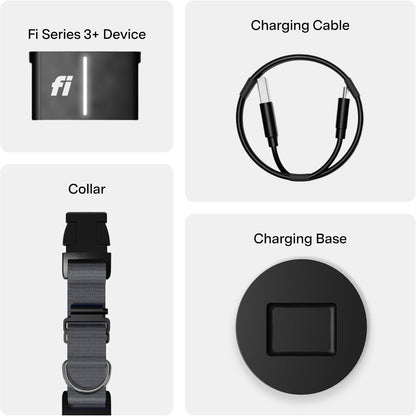 New Fi Series 3+ Smart Dog Tracker Collar [12 Month Membership Included] GPS Tracker for Dogs with Health & Behavior Monitoring, Escape Alerts, Waterproof, LED, Apple Watch Compatible (Gray, Medium)