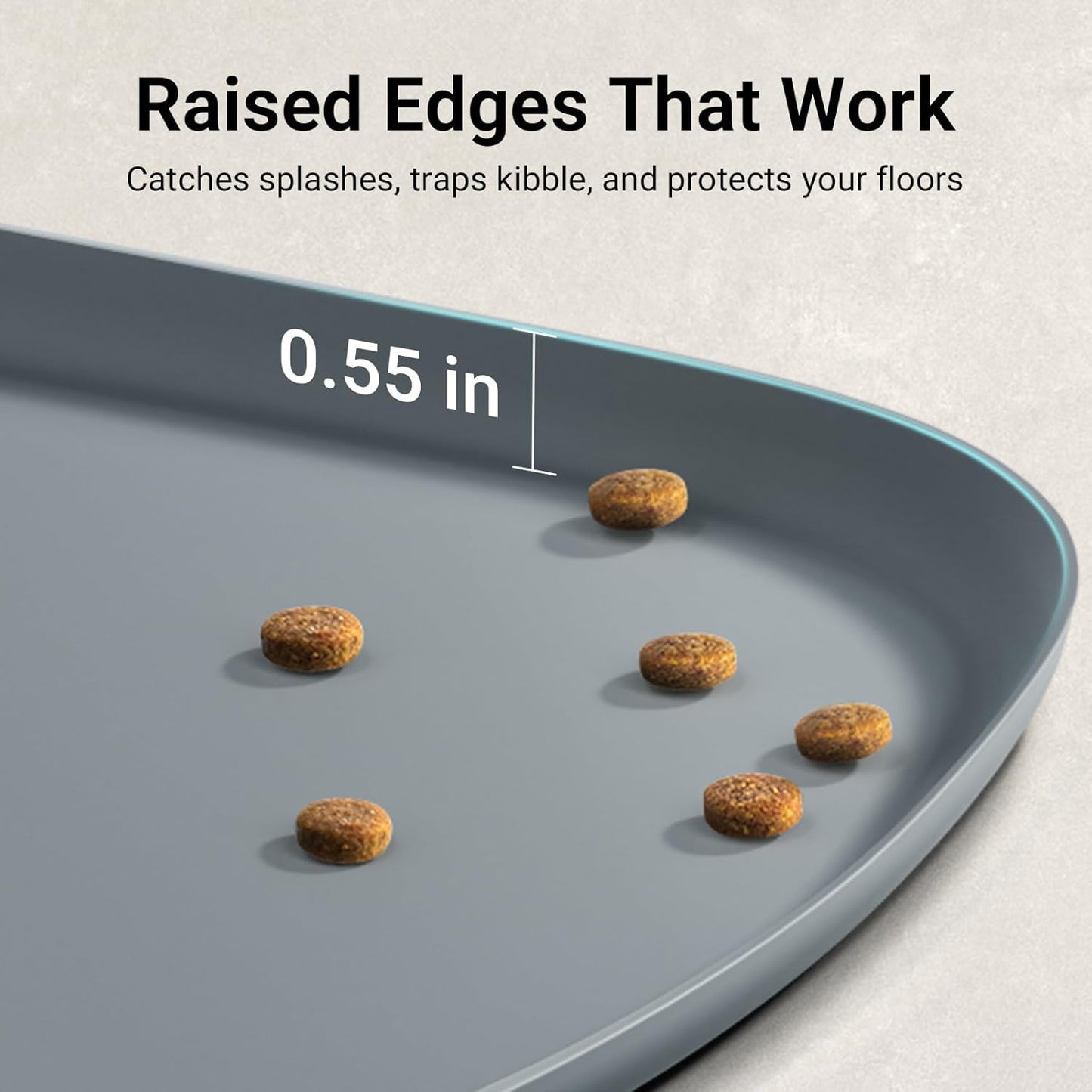 DownyPaws Cat Food Mats for Floors Waterproof, BPA Free Silicone Pet Feeding Mat, Non-Slip Pet Food Mat with High Raised Edge, Cat Placemat for Messy Drinkers, 18"×12.5", Gray