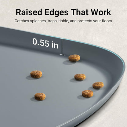 DownyPaws Cat Food Mats for Floors Waterproof, BPA Free Silicone Pet Feeding Mat, Non-Slip Pet Food Mat with High Raised Edge, Cat Placemat for Messy Drinkers, 18"×12.5", Gray