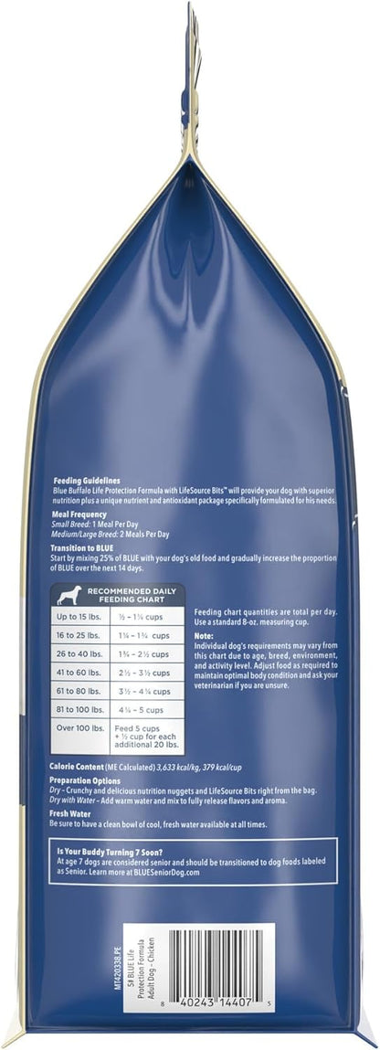 Blue Buffalo Life Protection Formula Adult Dry Dog Food, Helps Build and Maintain Strong Muscles, Made with Natural Ingredients, Chicken & Brown Rice Recipe, 5-lb. Bag