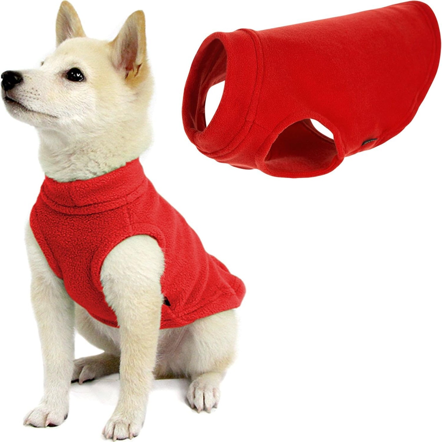 Gooby Stretch Fleece Vest Dog Sweater - Red, Medium - Warm Pullover Super Stretchy Fleece Dog Jacket for Small to Large Dogs