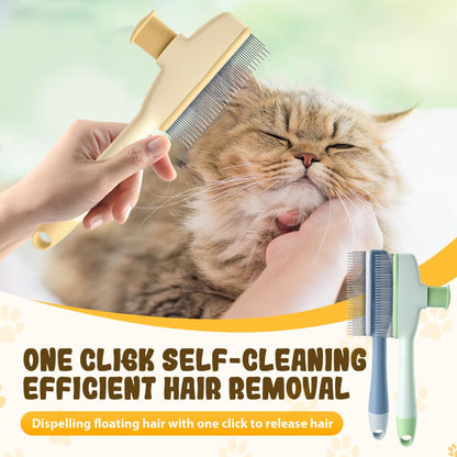 Flea Comb for Cats & Dogs, 2025 New Pet Hair Removal Comb with Release Button, Pet Grooming Brush Cat Dog Combs, Self-Cleaning Cat Brush for Short and Long Hair Cats (2 Pcs)