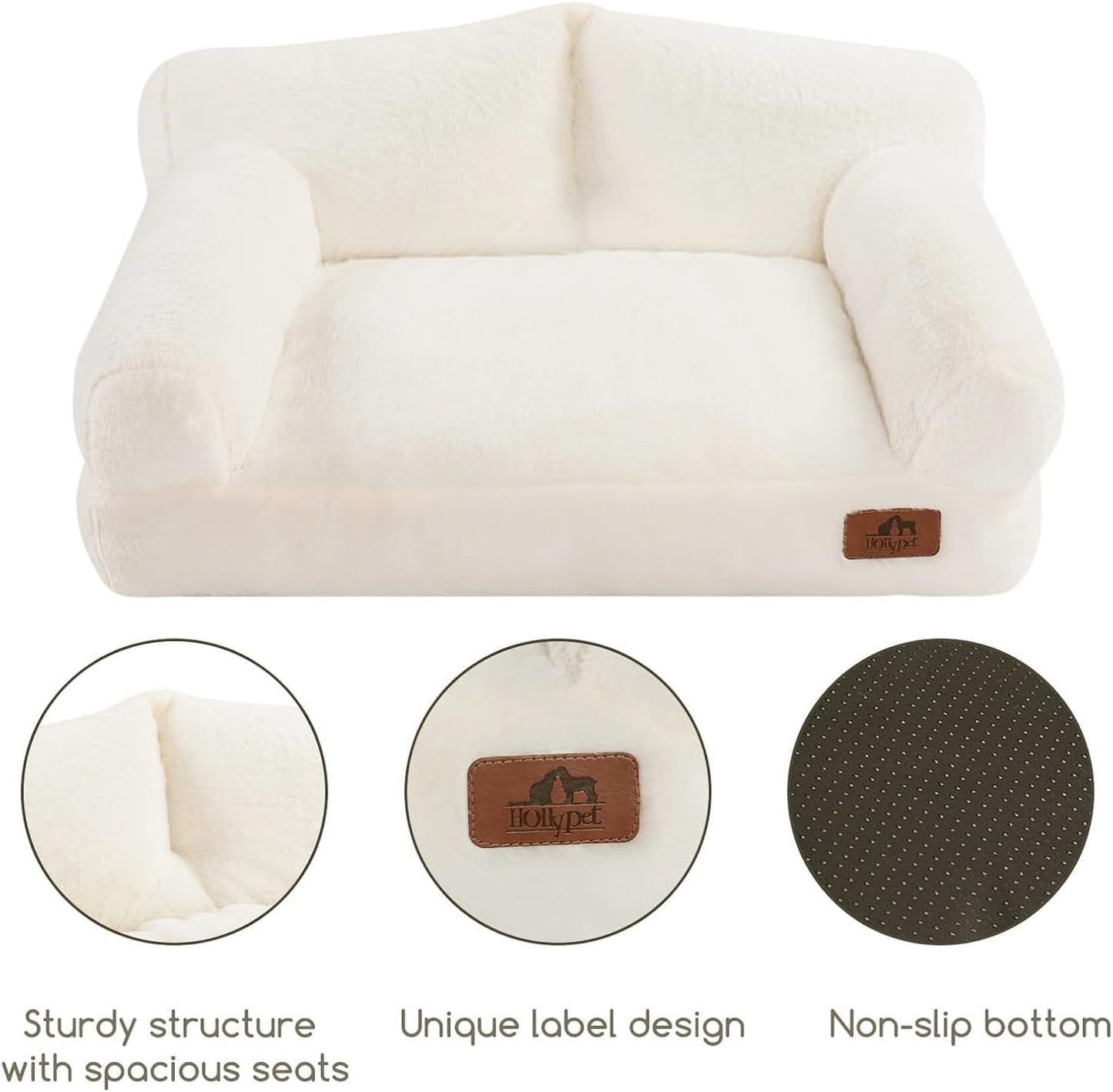 Hollypet Fluffy Plush Pet Cat Couch Soft Calming Pet Sofa Beds for Medium Small Cats and Dogs, White
